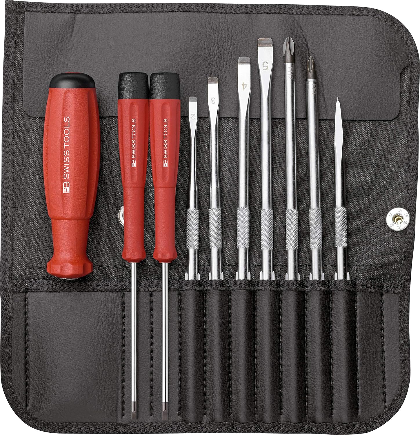 PB Swiss PB 8215.L 25 - SwissGrip Screwdriver Set with Interchangeable Blades in a Leather Roll-Up Case