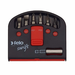 Felo 02060116 Swift Bit-Box, Slotted/Phillips/Pozidriv + Bitholder, 7 Pieces