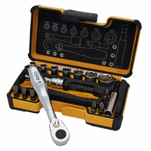 Felo 05771806 XS 18pc Box Sockets, Bits, Mini Ratchet, Bitholder, Metric