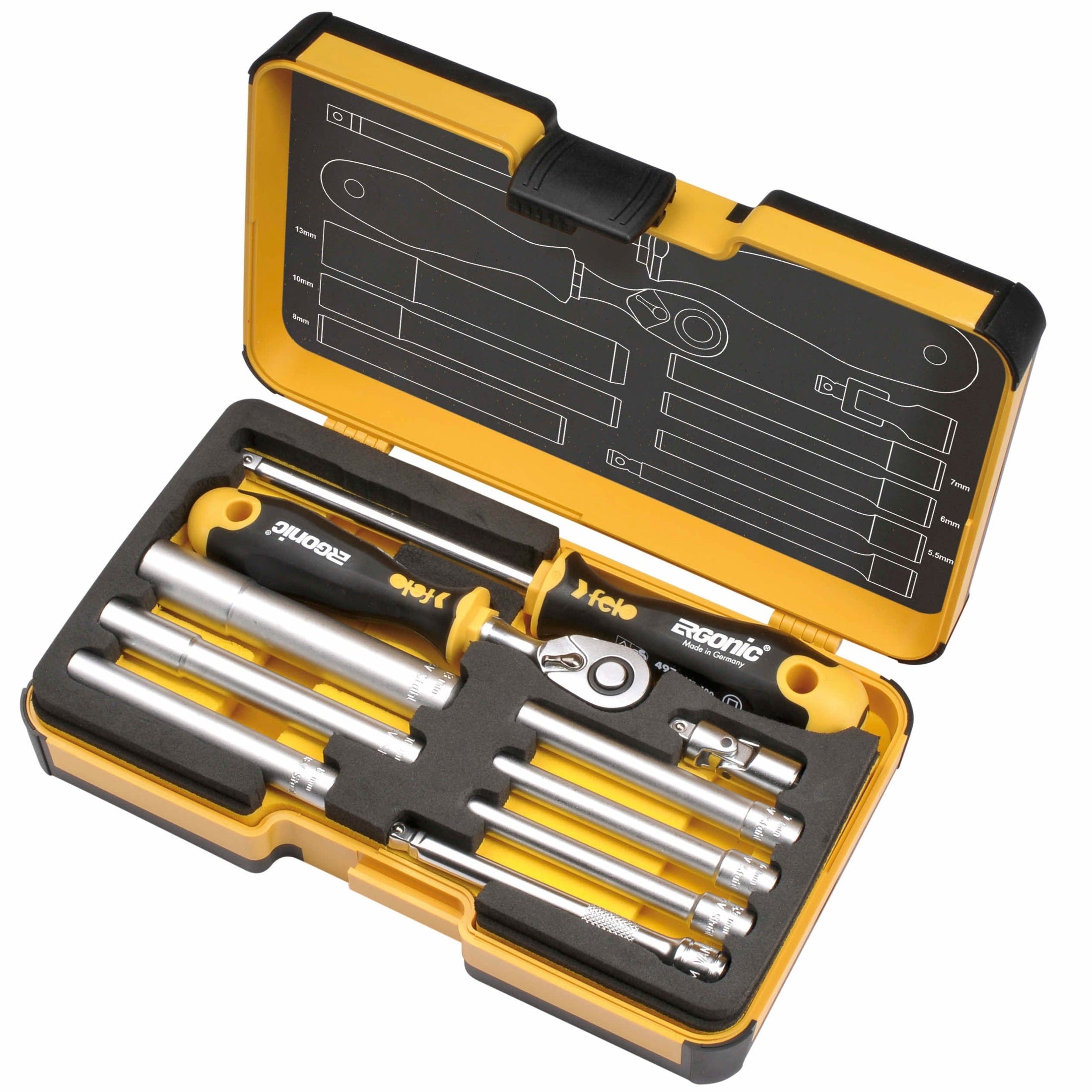 Felo 05781006 R-GO M-Tec Nut Drivers, Ergonic Ratchet - 10 piece Box-Liger Tools