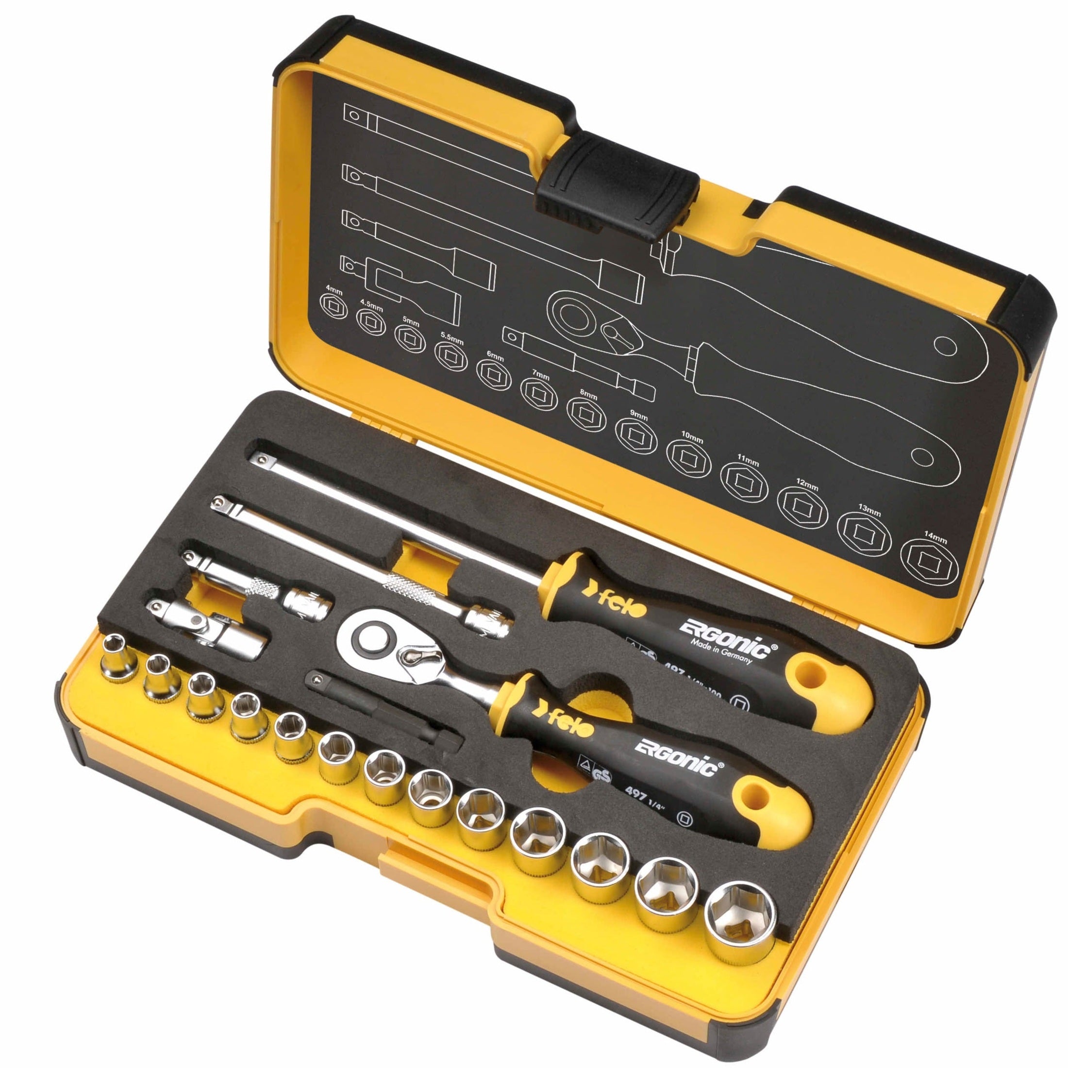 Felo 05781906 R-GO Box Sockets, Ergonic Ratchet, Metric - 19pc-Liger Tools