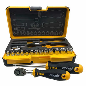 Felo 05781906 R-GO Box Sockets, Ergonic Ratchet, Metric - 19pc