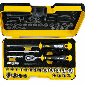 Felo 05782706 R-GO Box Sockets, Ergonic Ratchet, Inch/Metric - 27pc