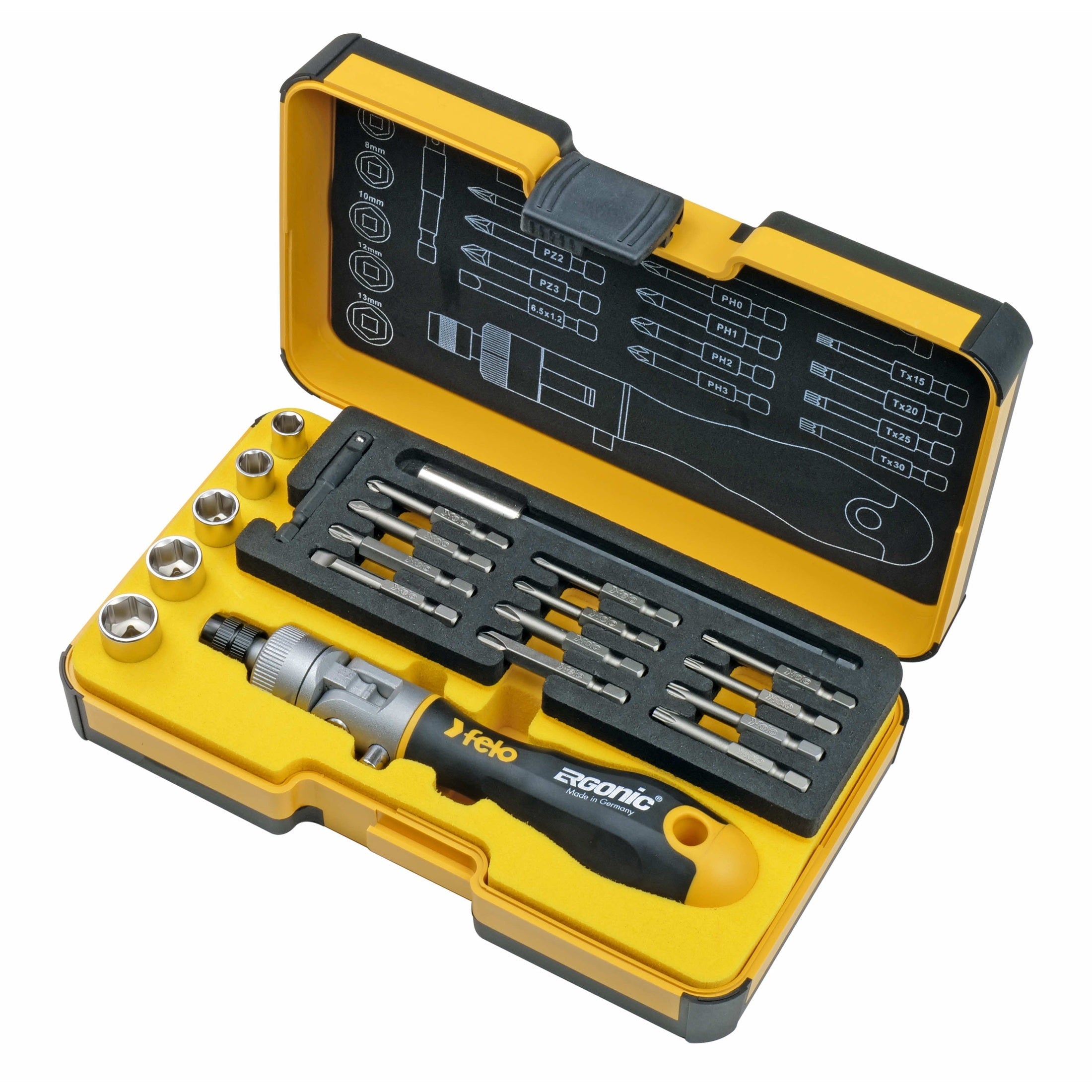 Felo 06072006 Ergonic K Handle Ratcheting Screwdriver Box Set, 20 Pieces-Liger Tools