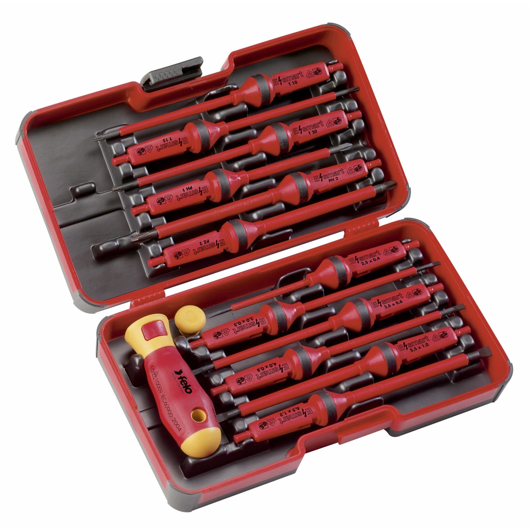Felo 06391306 E-Smart 14 Piece Set - Slotted, Phillips, Pozidriv, Torx Tip Insulated Blades with 2 Handles-Liger Tools
