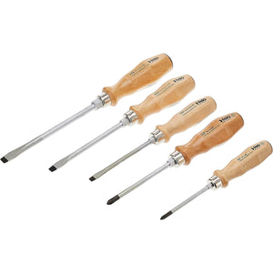Felo 33595198 Wood Handle Slotted & Phillips Screwdriver Set, 5 Pieces