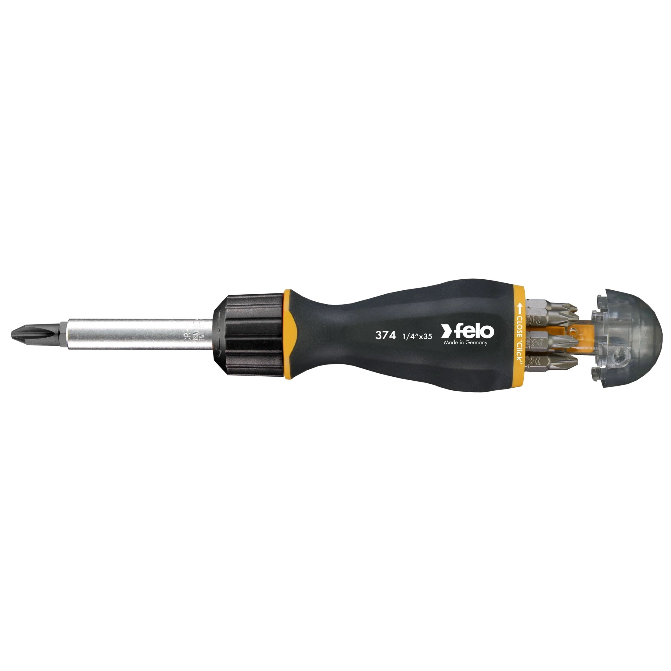 Felo 37420405 Magazine Handle Ratcheting Bitholder, SL/PZ/PH/Torx, 181 mm, 8 Pieces-Liger Tools