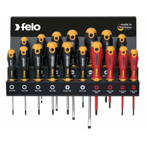 Felo 40091743 Set of SL/PZ/PH/Tx Ergonic and VDE screwdrivers on a steel stand, 17 pcs