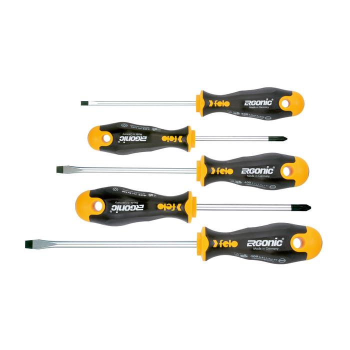 Felo 40095118 Ergonic 5 Piece Slotted & Phillips Screwdriver Set-Liger Tools