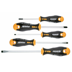 Felo 40095318 Ergonic Slotted/Pozidriv Screwdriver Set, 5 Pieces