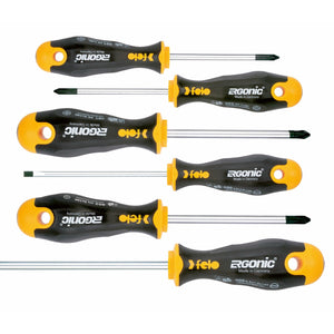 Felo 40096118 Ergonic Slotted/Phillips/Pozidriv Screwdriver Set, 6 PIeces