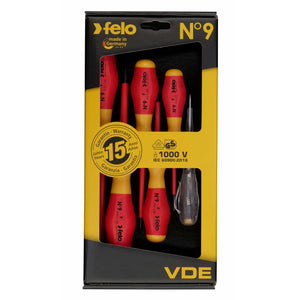 Felo 91396198 VDE Insulated No. 9 Slotted/Phillips Screwdriver Set, 6 Pieces