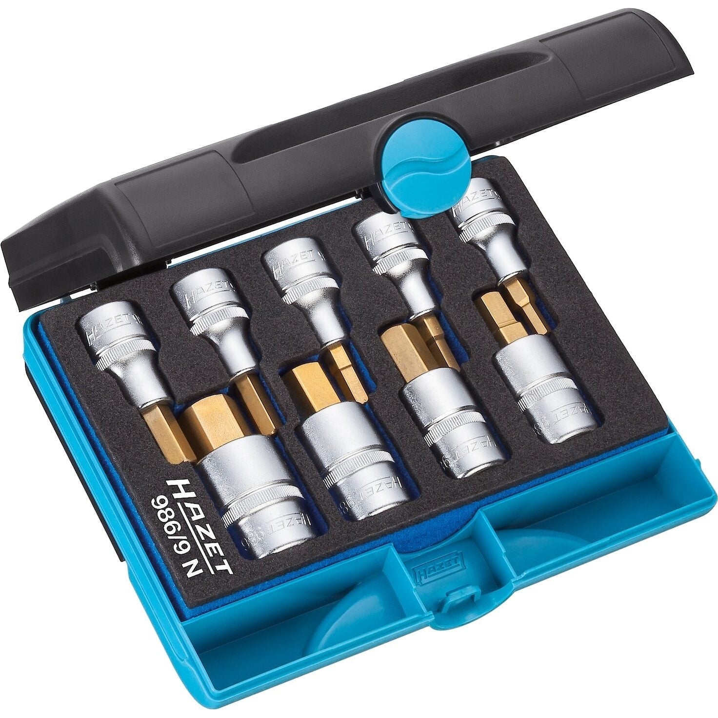 Hazet 986/9N 9 Pc 1/2" Hex Titanium-Nitride Socket Set 5-17mm-Liger Tools
