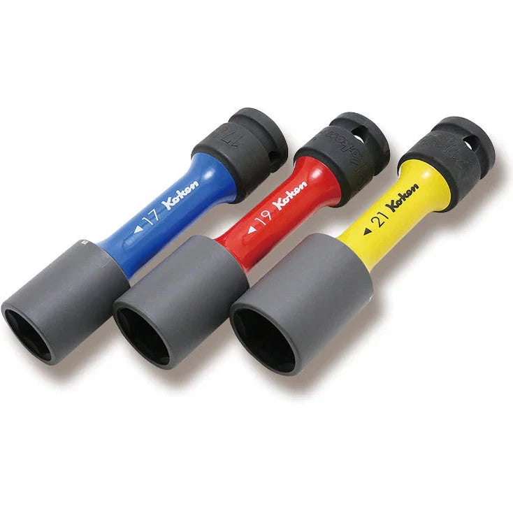 Koken 14201M - 1/2" Sq Drive Wheel Nut Socket 3 piece Set, 6 point Thin Wall and Color Coded by Size
