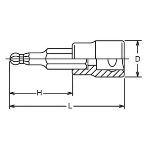 Koken 3011M.160-5 - 3/8" Sq Drive Bit Socket Ballpoint Hex - 160mm Length