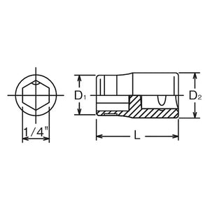 Koken 3137 - 3/8" Sq Drive Adaptor For 1/4H Bit 30mm Length