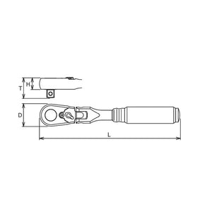 Koken 3726Z-280 - 3/8" Sq Drive Flexible Reversible Ratchet, 72 Tooth - Z-Series
