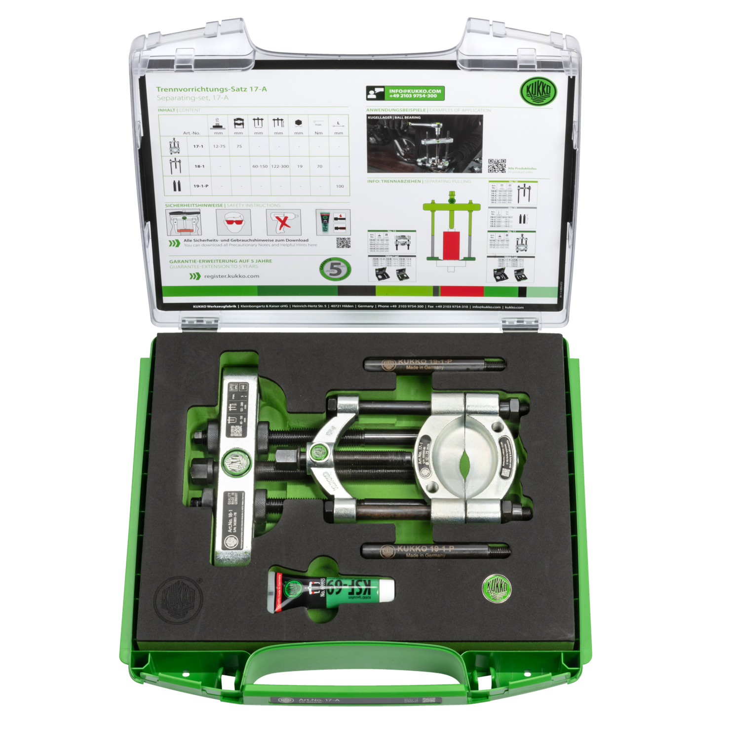 Kukko 17-A | 4-piece separator set with quick clamping pressure spindle Ø 12-75 mm/300 mm-Liger Tools