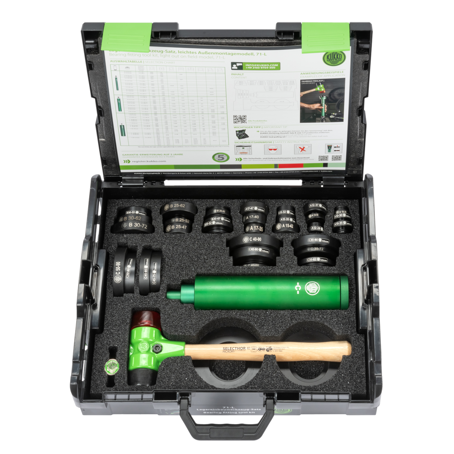 Kukko 71-L | Bearing installation tool set, light model, for ball bearings with internal diameter 10 - 50 mm, external diameter 26 - 110 mm-Liger Tools