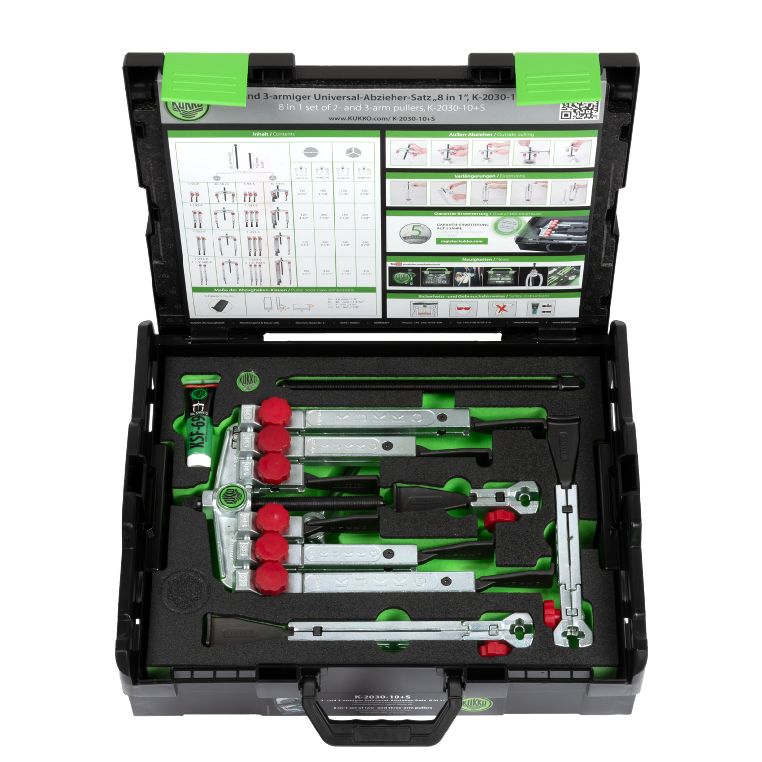 Kukko K-2030-10+S | 13-piece universal puller set (2-jaw and 3-jaw) with narrow, quick-adjusting jaws-Liger Tools