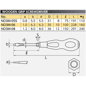 Nepros ND3M Slotted Wooden Screwdrivers
