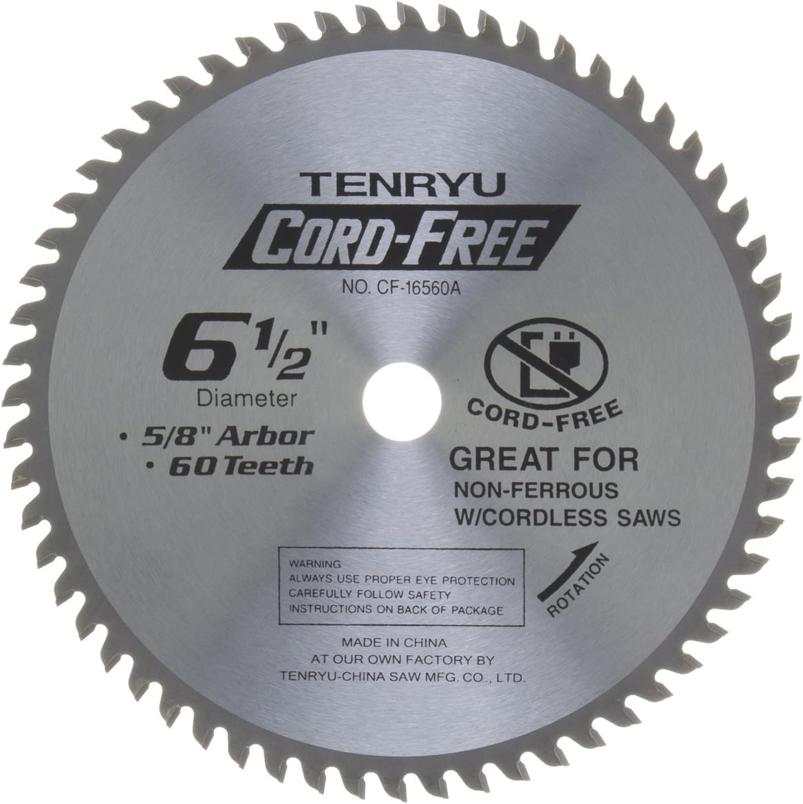 Tenryu CF-16560A Cord-Free 6-1/2" X 60T 5/8" Arbor-Liger Tools