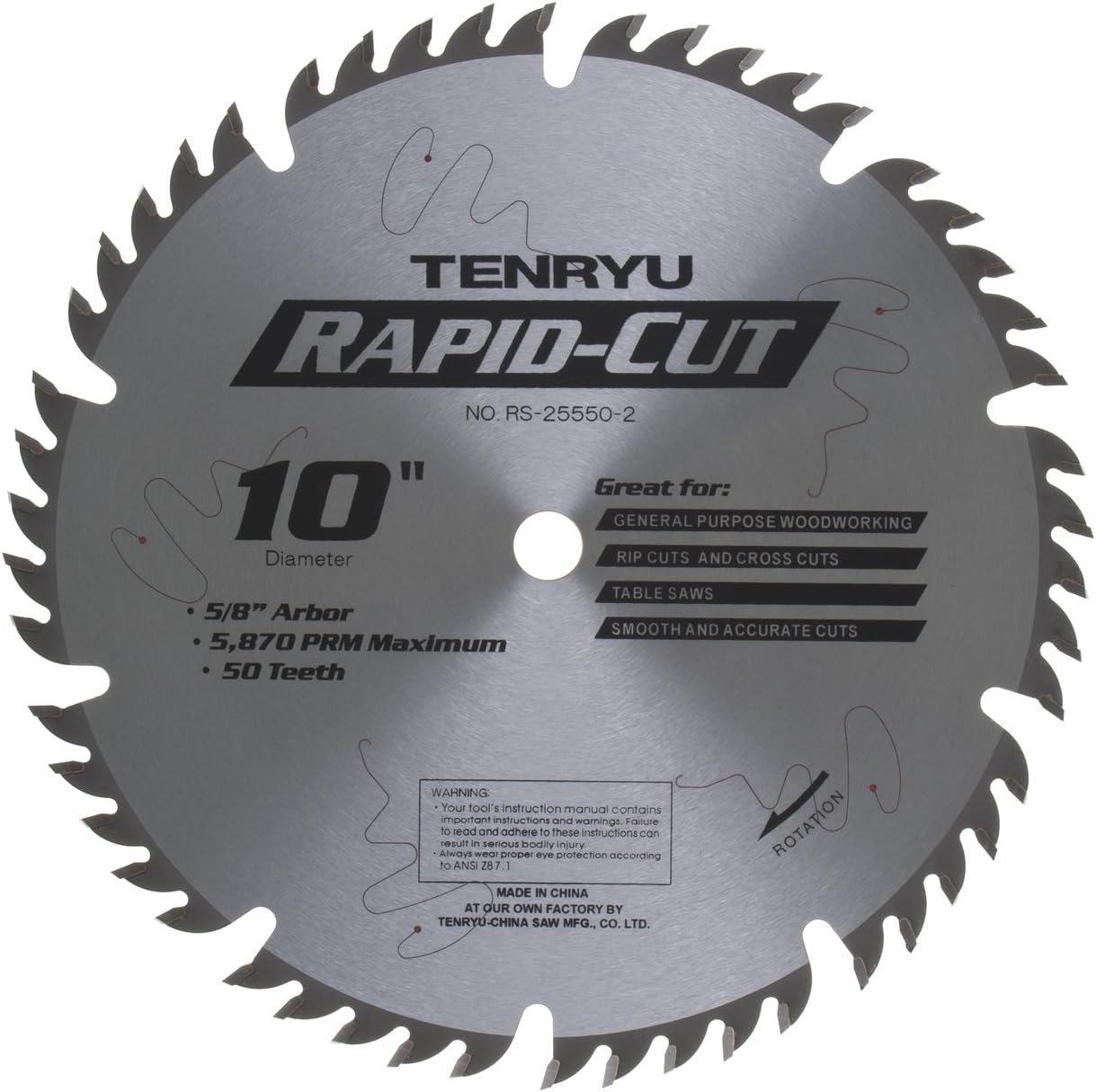Tenryu RS-25550-2 Rapid-Cut 10" X 50T 5/8" Arbor- Full Kerf planer/combination Table Saw Blade-Liger Tools