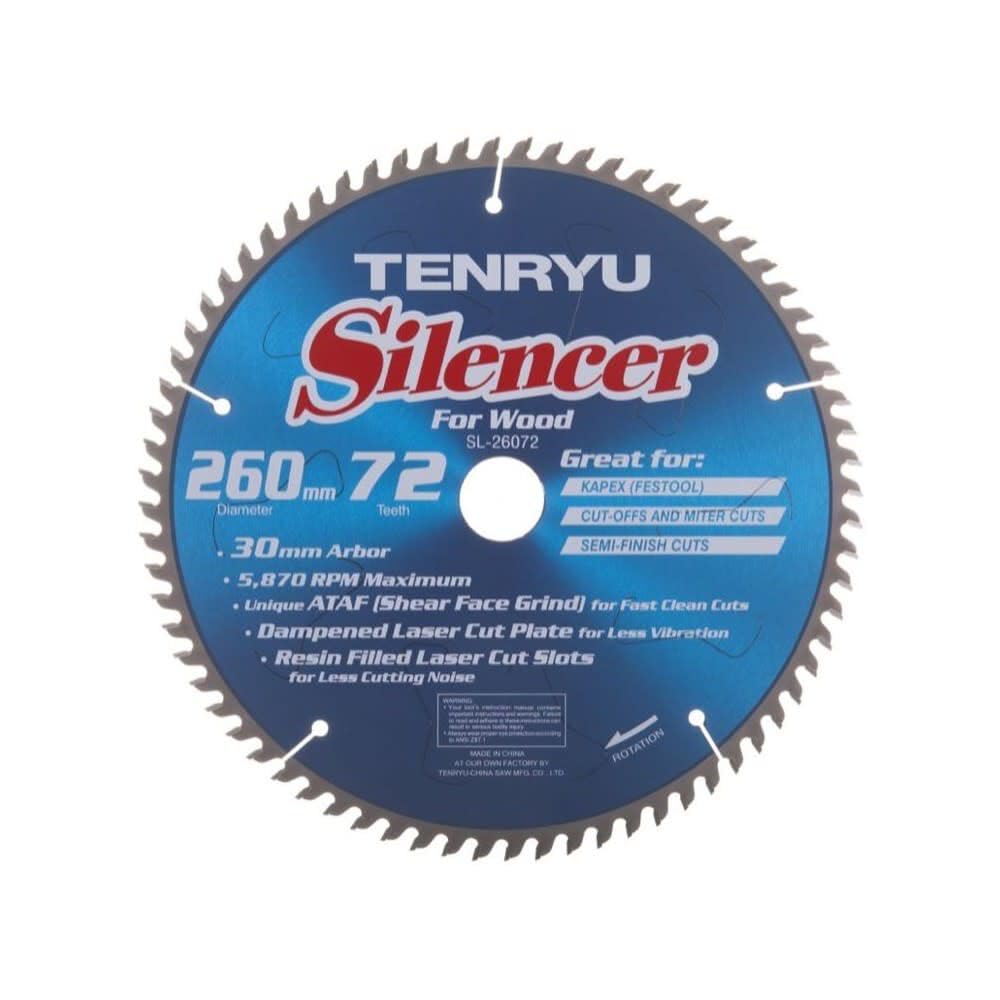 Tenryu SL-26072 Silencer-Series 260mm X 72T 30mm Arbor Blade for Kapex Miter Saw-Liger Tools