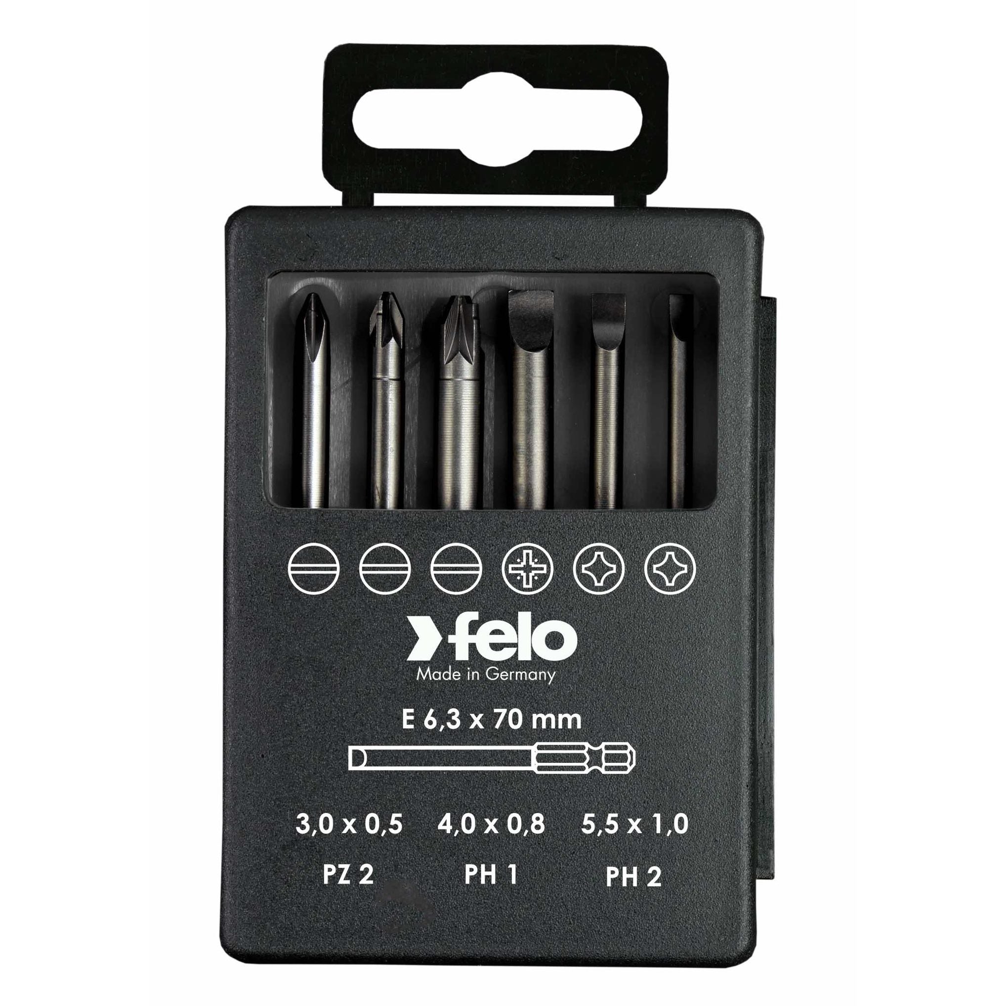 Felo 03092716 Bit set SL/PZ/PH Industrial 70 mm in case, 6 pcs