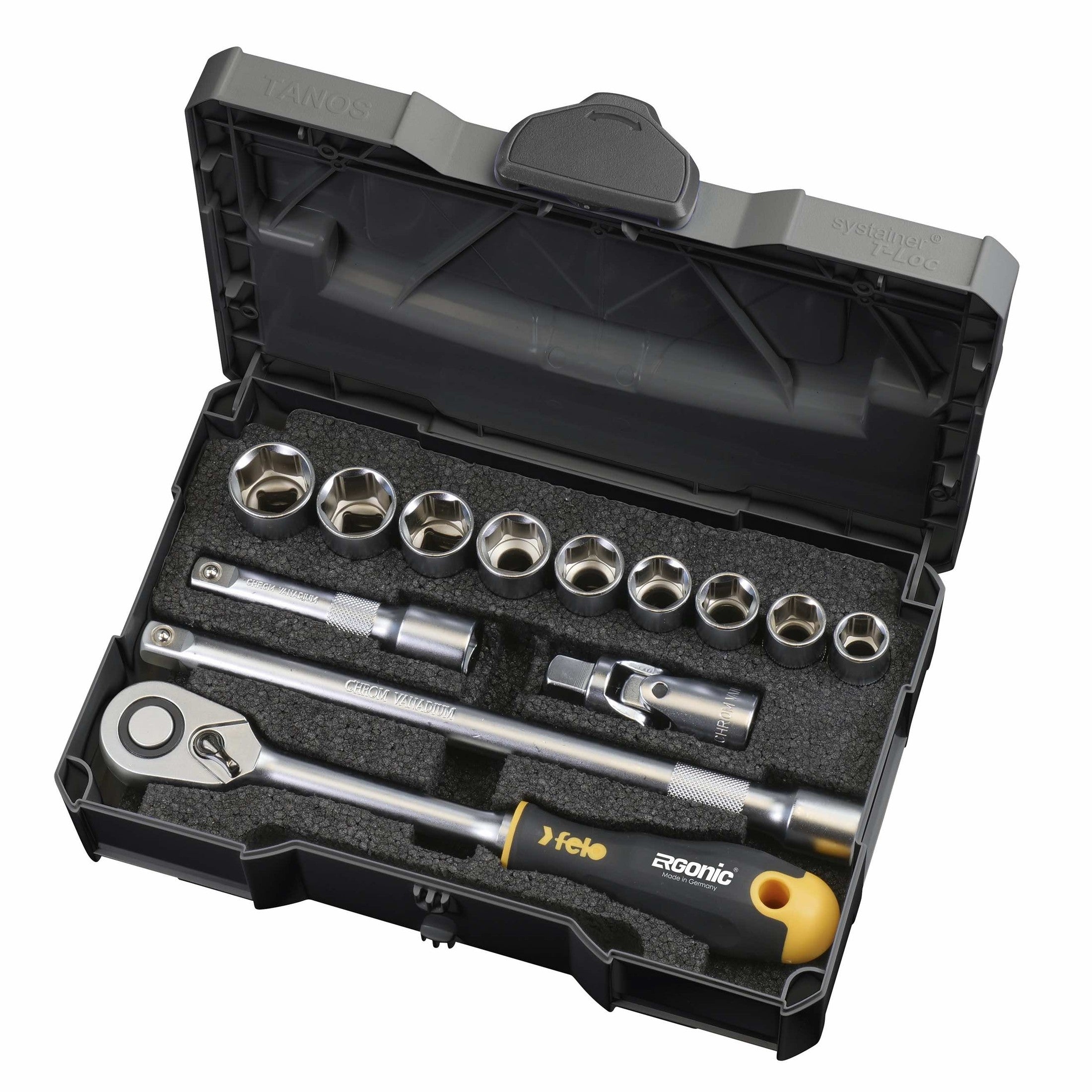 Felo 05681318 ERGONIC Ratchet Set in Systainer, Metric, 1/2" Drive, 13 - 22 mm, 13-pcs-Liger Tools
