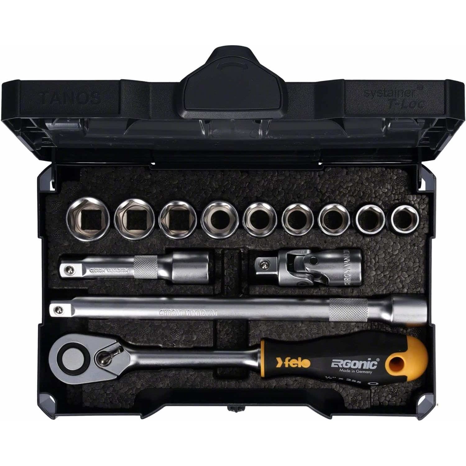 Felo 05681318 ERGONIC Ratchet Set in Systainer, Metric, 1/2" Drive, 13 - 22 mm, 13-pcs-Liger Tools