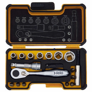 Felo 05771806 XS 18pc Box Sockets, Bits, Mini Ratchet, Bitholder, Metric-Liger Tools