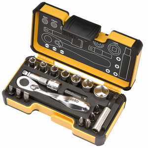 Felo 05771856 XS 18pc Box Sockets, Bits, Mini Ratchet, Bitholder, INCH-Liger Tools