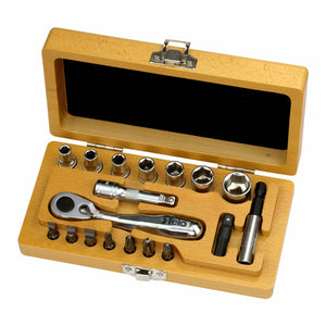 Felo 05771866 - XS Classic Socket & Bit Set with Ratchet & Wood Case - Metric-Liger Tools