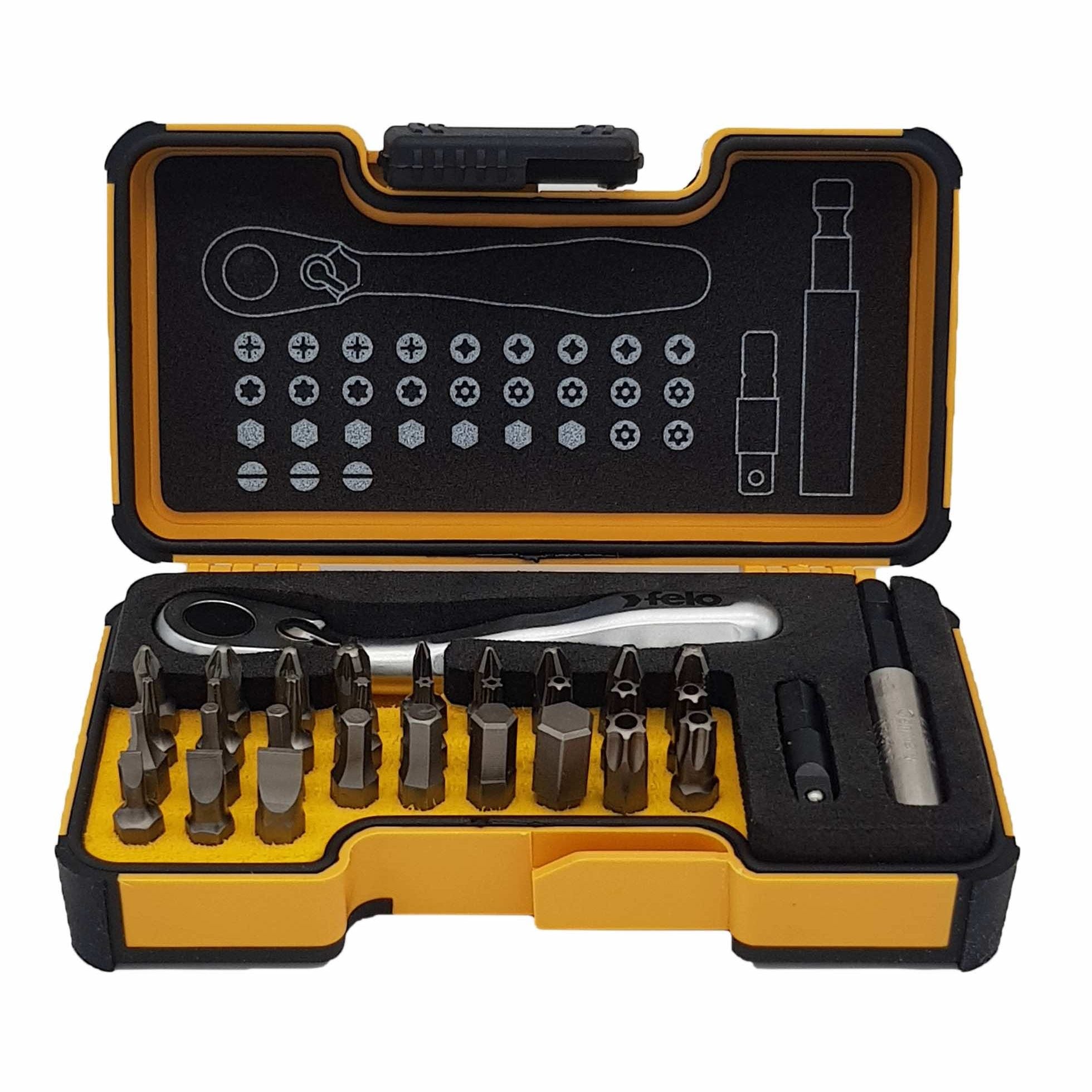 Felo 05773306 XS Box SL, Hex, PH, PZ, TX Bits Mini Ratchet, Bit Holder - 33 piece-Liger Tools
