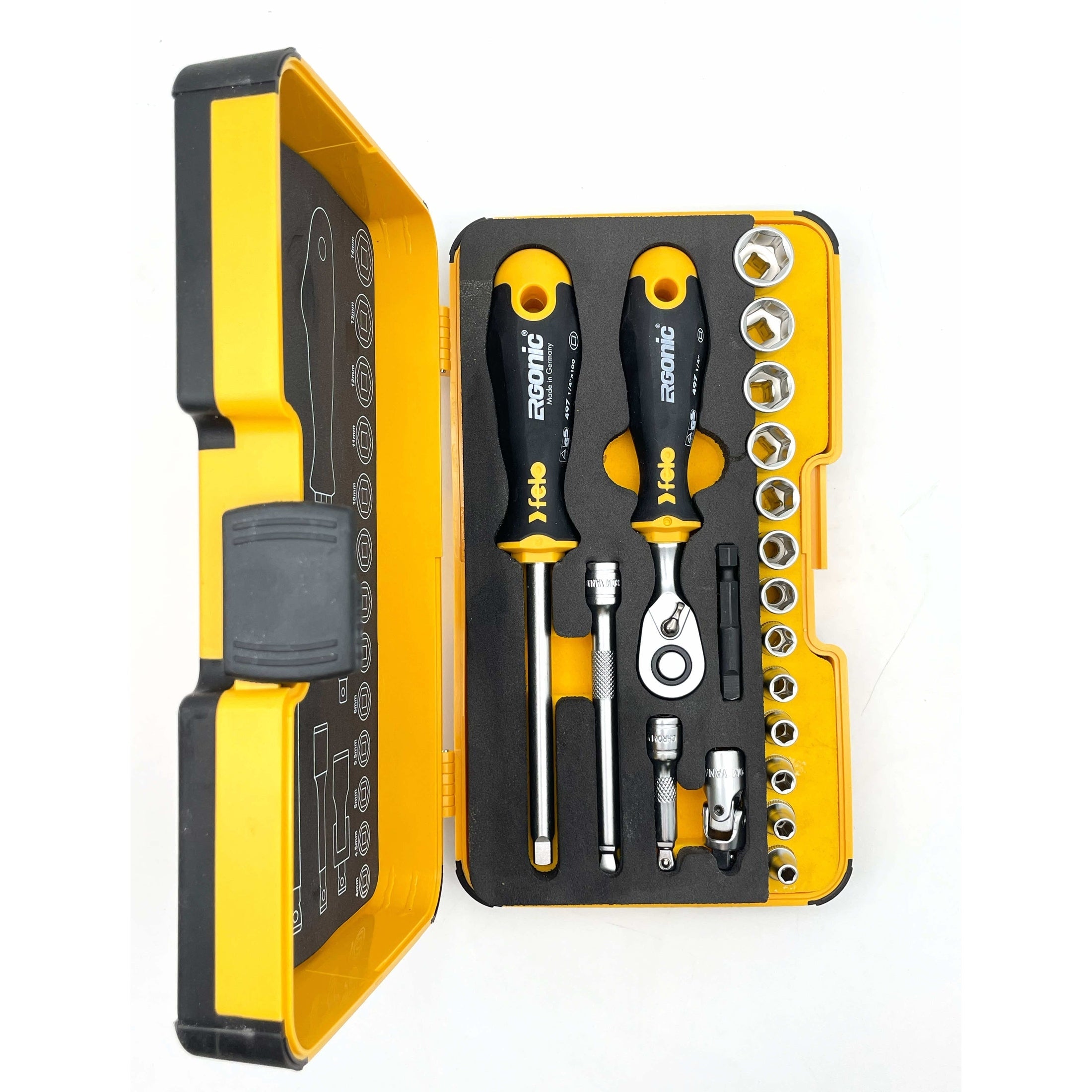 Felo 05781906 R-GO Box Sockets, Ergonic Ratchet, Metric - 19pc