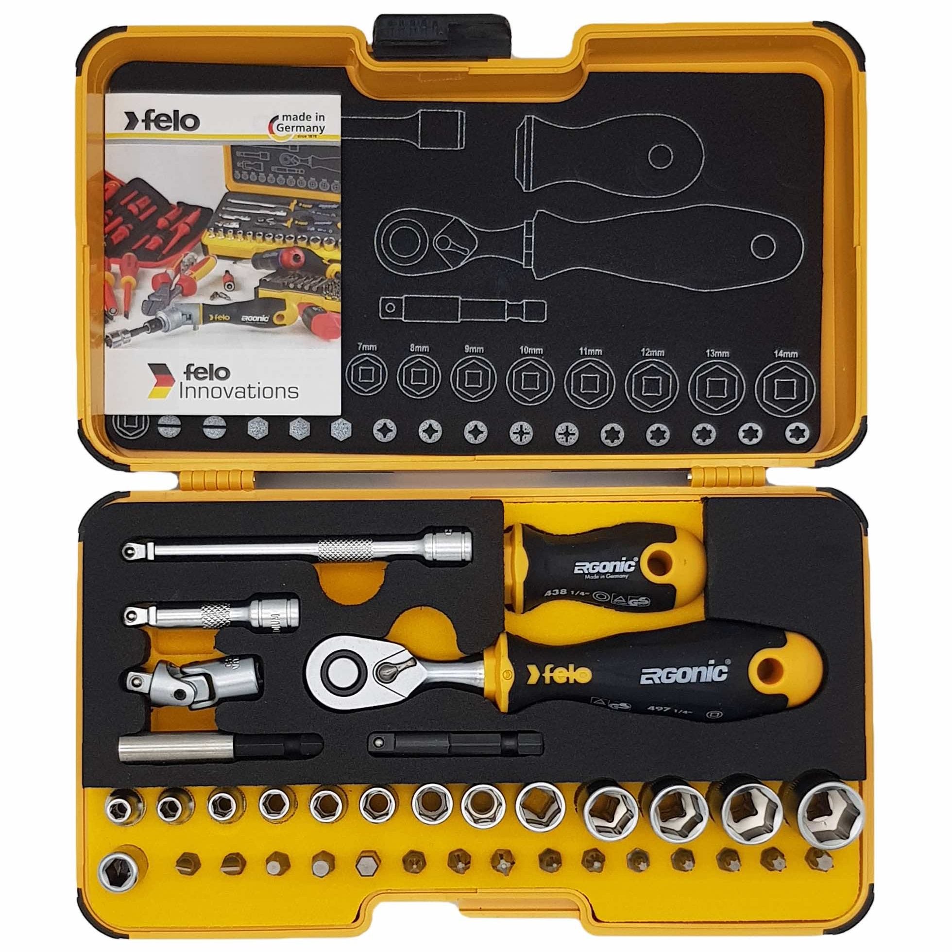 Felo 05783616 R-GO XL 36 piece Box Sockets, Bits Ergonic Ratchet, Metric