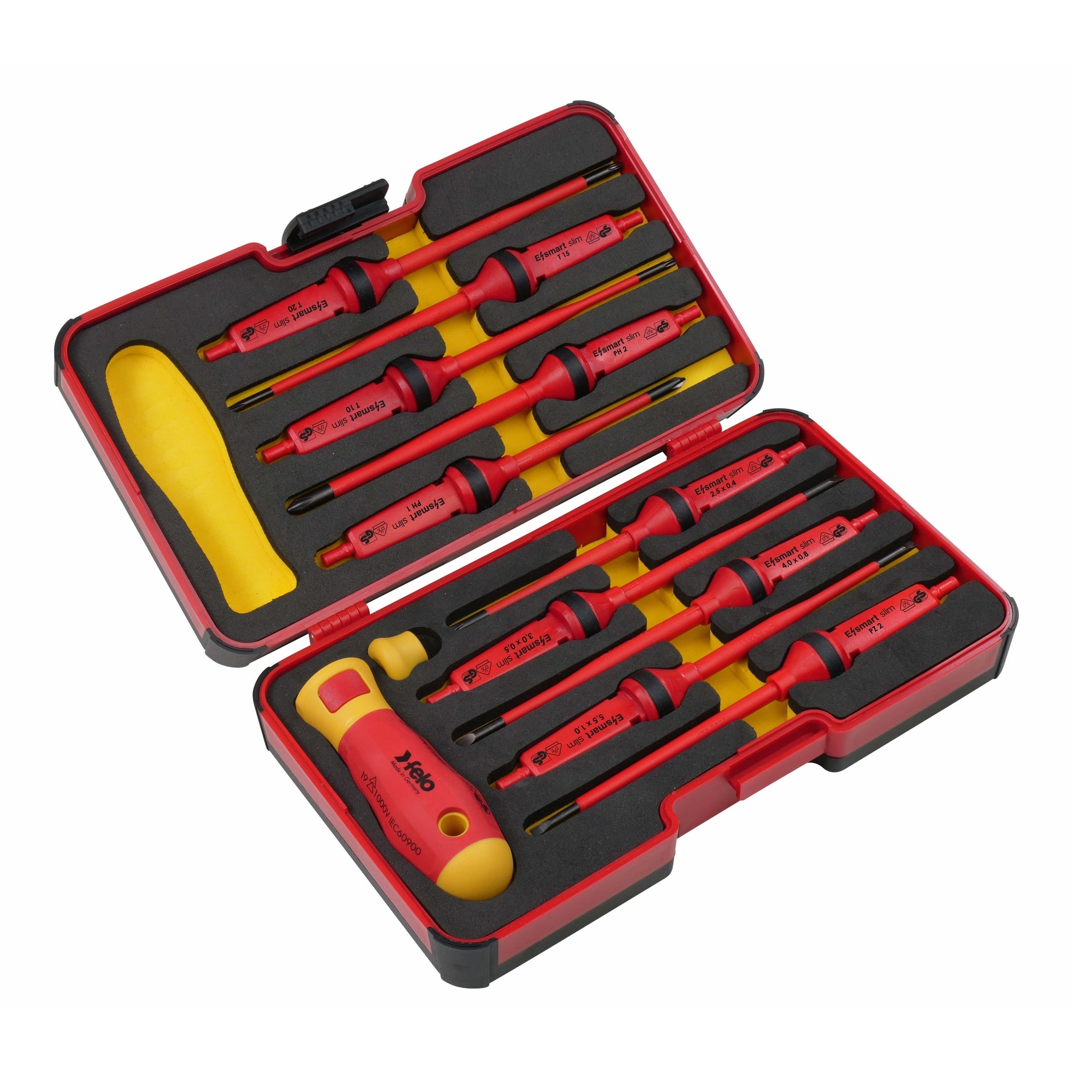 Felo 06381206 E-Smart Slim 12-piece Set - Slotted, Phillips, Pozidriv, Torx Tip Insulated Blades with 2 Handles-Liger Tools