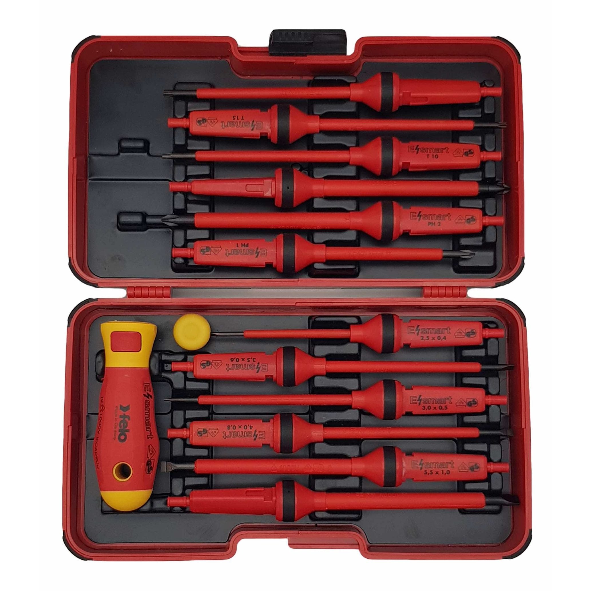 Felo 06391306 E-Smart 14 Piece Set - Slotted, Phillips, Pozidriv, Torx Tip Insulated Blades with 2 Handles-Liger Tools
