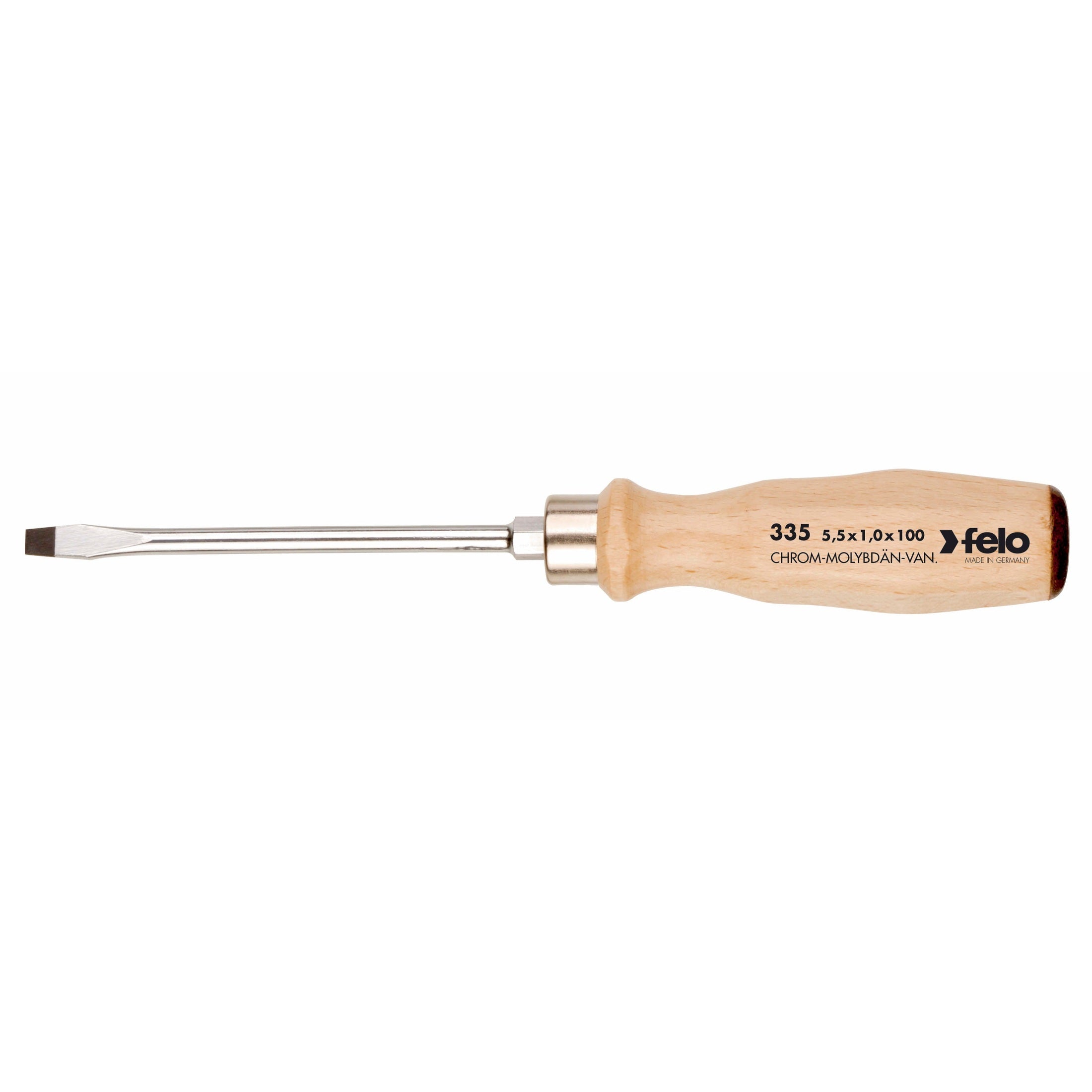 Felo 33505590 5.5 x 100mm Wood Handle Slotted Screwdriver