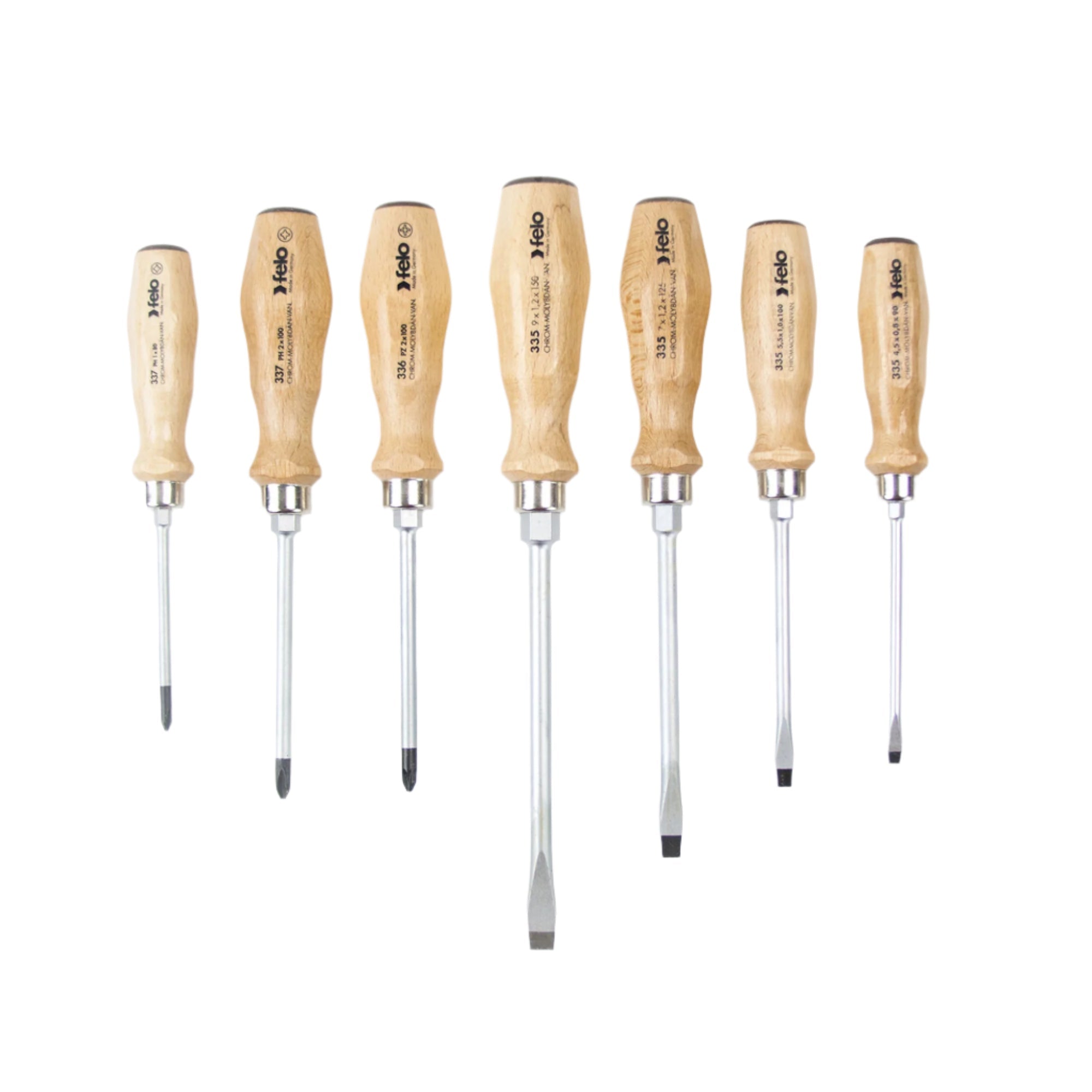 Felo 33597198 Wood Handle Slotted, Phillips and Pozidriv Screwdriver Set, 7 Pieces