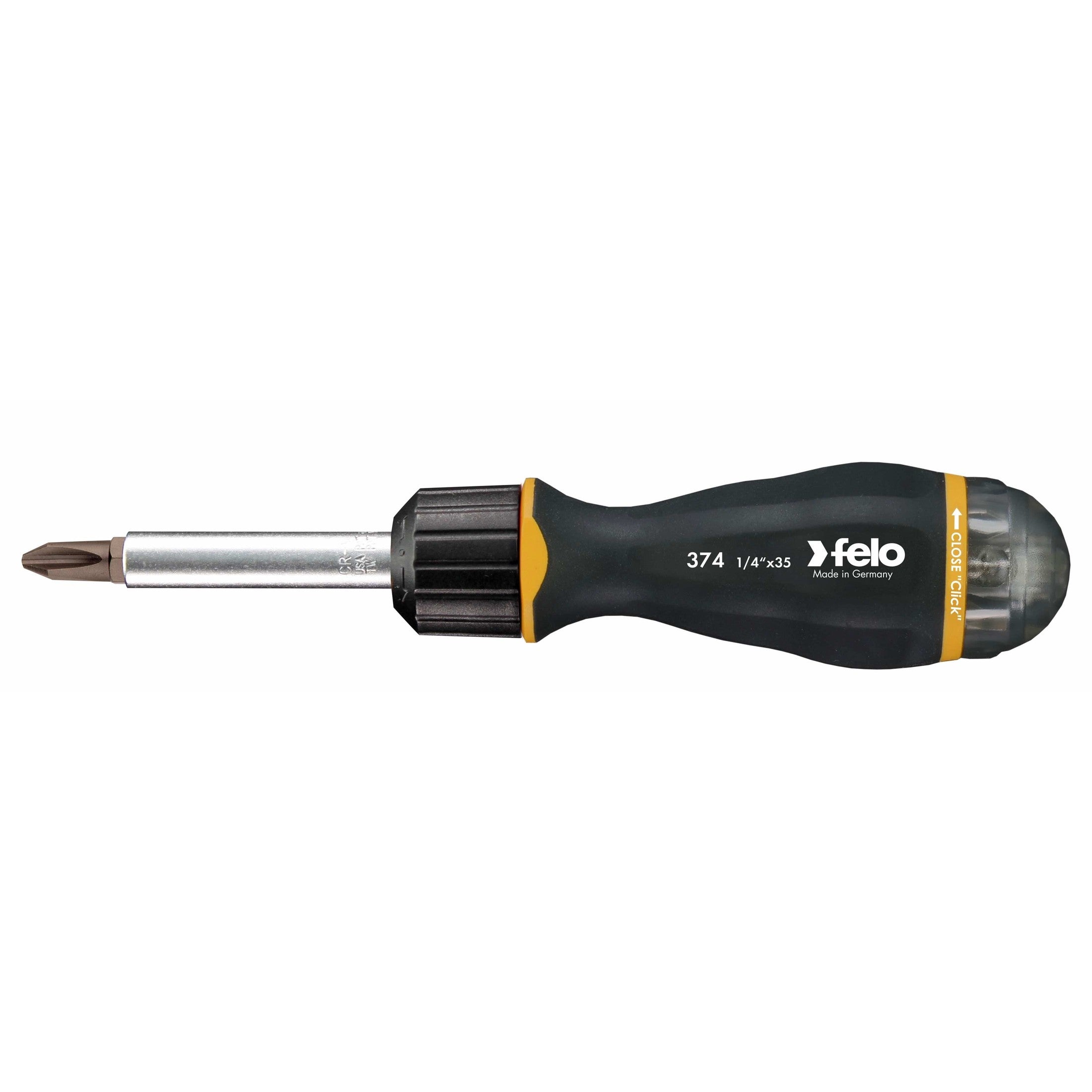 Felo 37400405 Magazine Handle Ratcheting Bitholder, SL/PZ/PH, 181 mm, 8 Pieces-Liger Tools