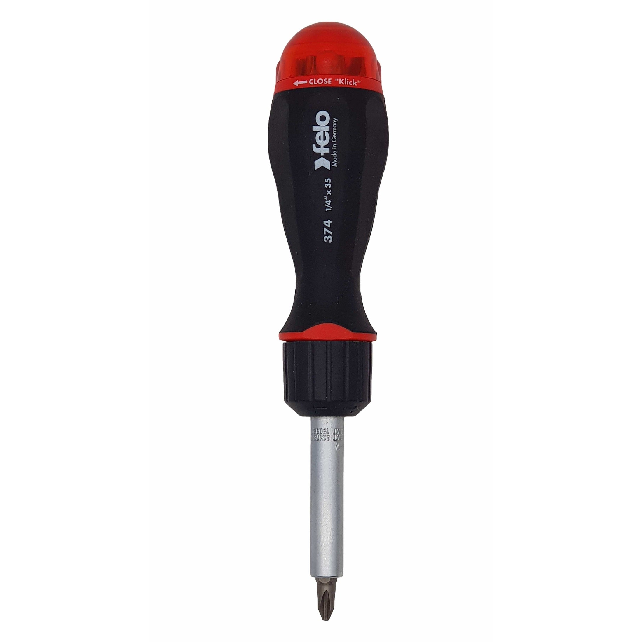 Felo 37420405 Magazine Handle Ratcheting Bitholder, SL/PZ/PH/Torx, 181 mm, 8 Pieces-Liger Tools