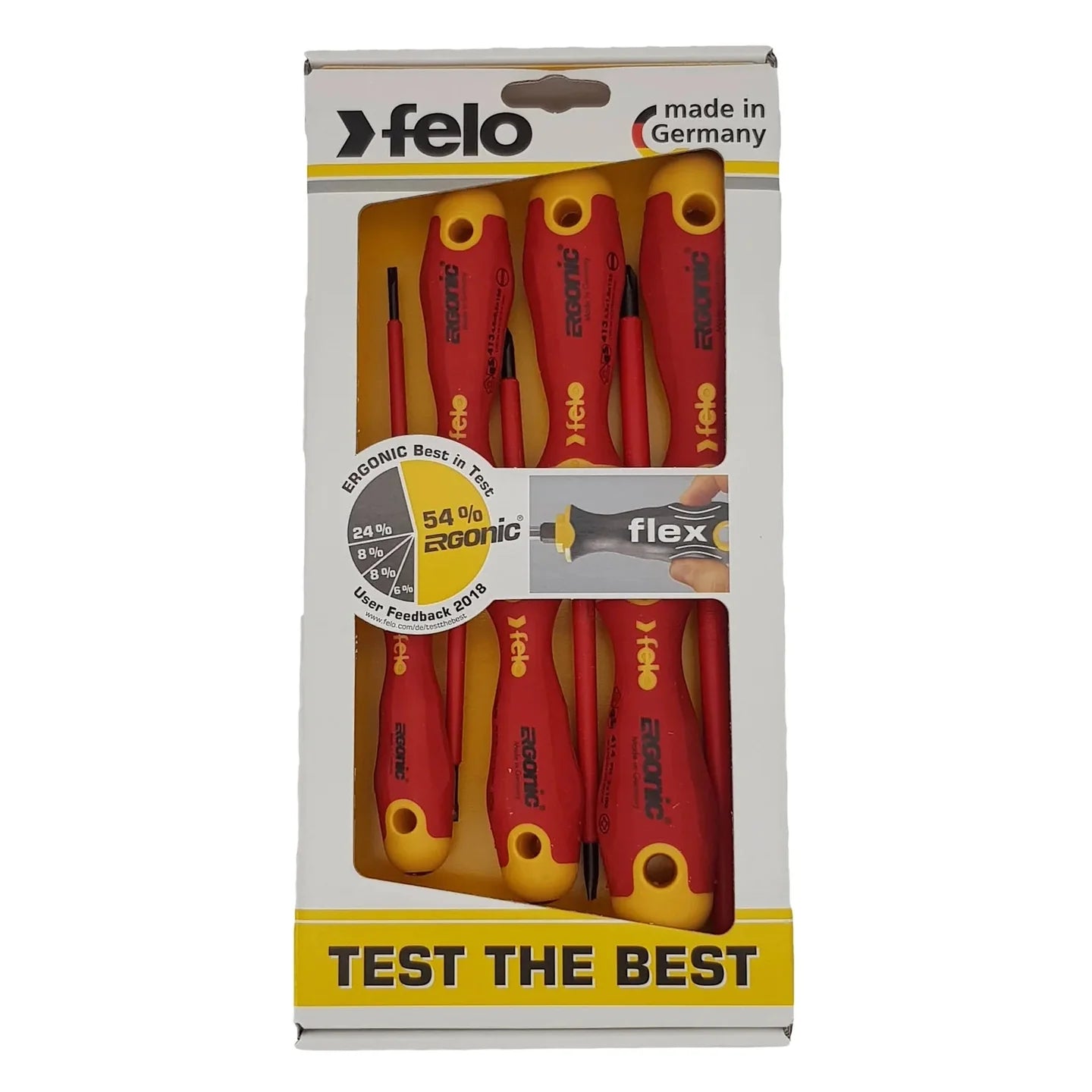 Felo 41396198 Ergonic Insulated 6 Piece Slotted & Phillips Screwdriver Set-Liger Tools
