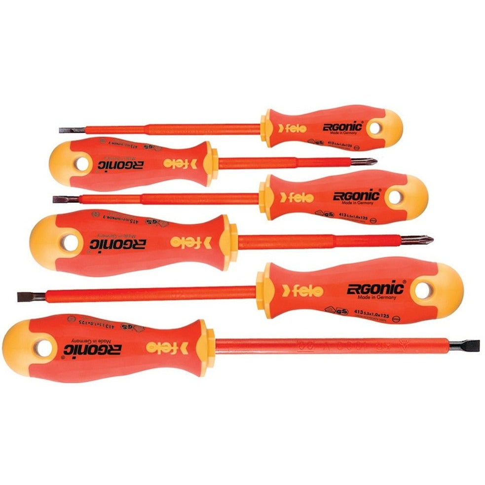 Felo 41396198 Ergonic Insulated 6 Piece Slotted & Phillips Screwdriver Set-Liger Tools