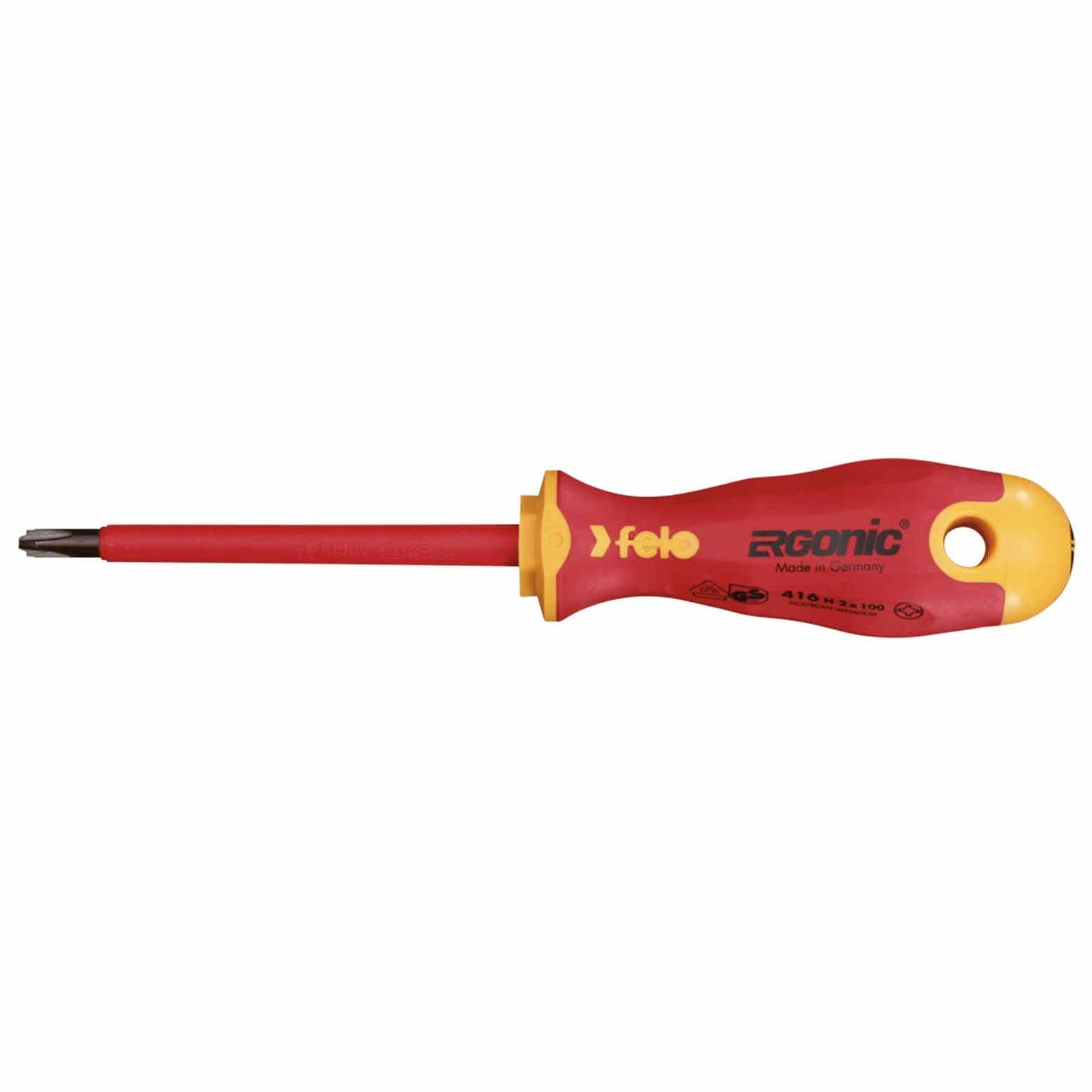 Felo 41620390 VDE Insulated Phillips-Slotted Plus-Minus #2 Ergonic Screwdriver, 100 mm