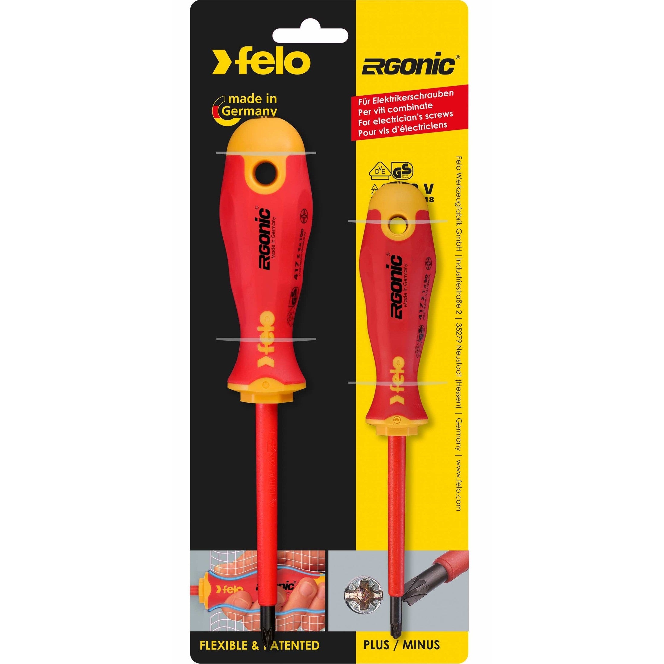 Felo 41792191 E-slim Insulated 2 Piece PlusMinus Z PZ/SL Screwdriver Set