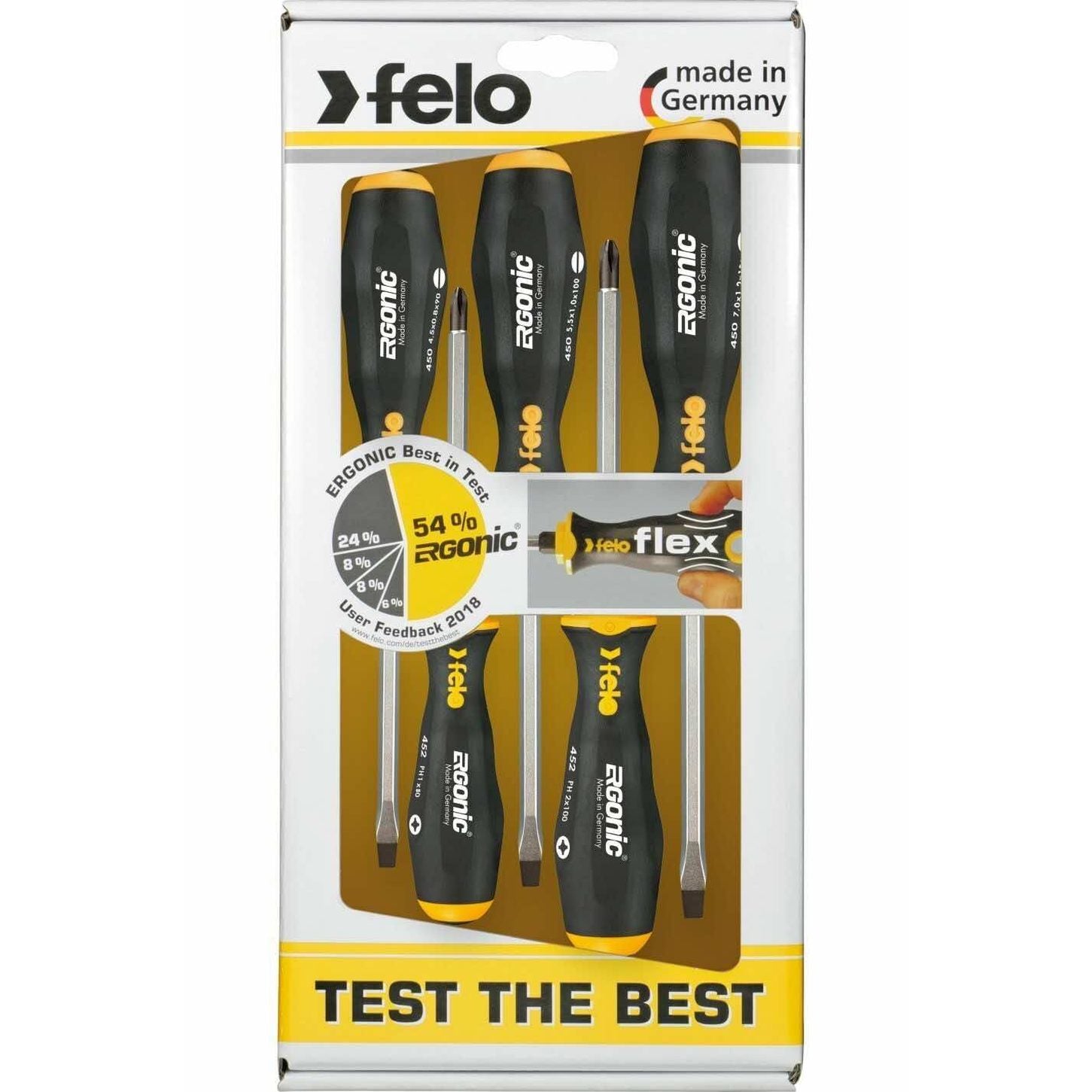 Felo 45095348 Ergonic Impact Screwdriver Set SL/PZ, 5 pcs