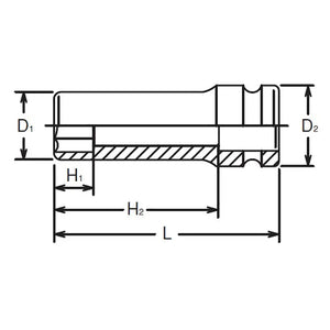 Koken 14301M-17 - 1/2" Sq Drive Socket 6 point 80mm Length - Thin walled