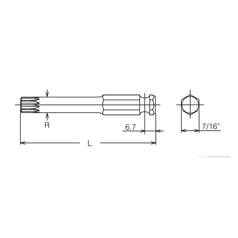 Koken 183X.150-M8 - 7/16" Hex Drive Bit XZN M8 Triple Square - 150mm Length